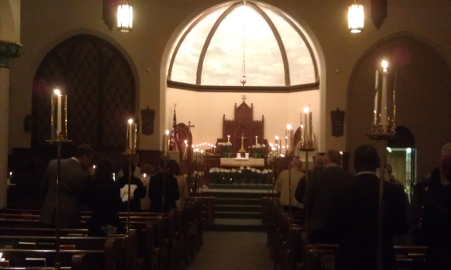 candlelight from the pews